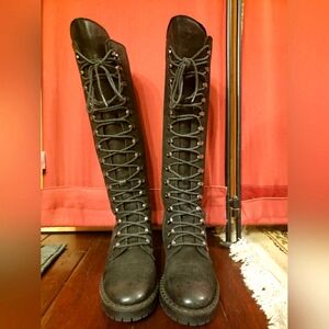 VINTAGE FOUNDRY Henrietta black tall leather zip up boots Size 7.5